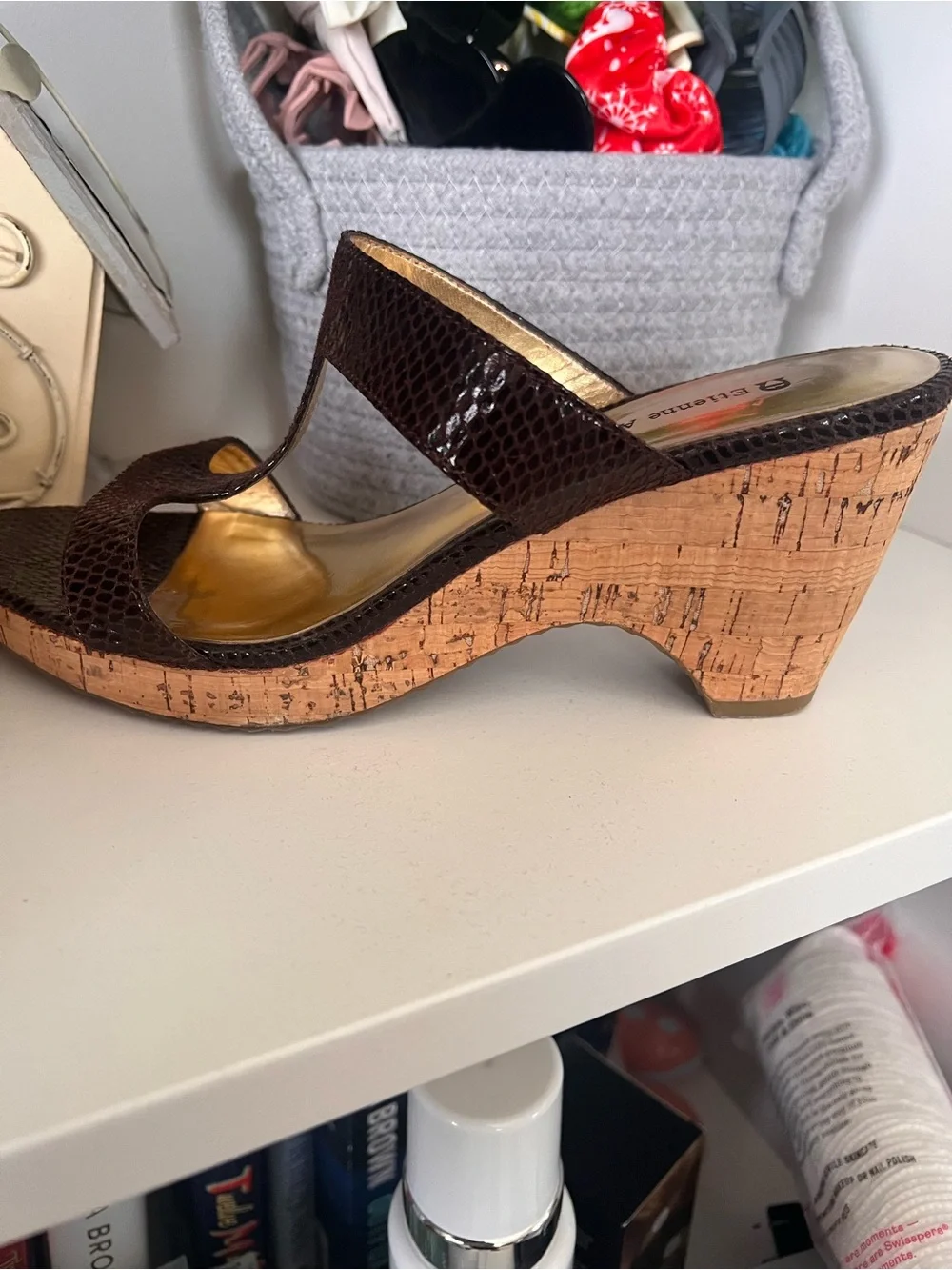 Adrienne Vittadini Dark Brown Cork Wedge Sandals